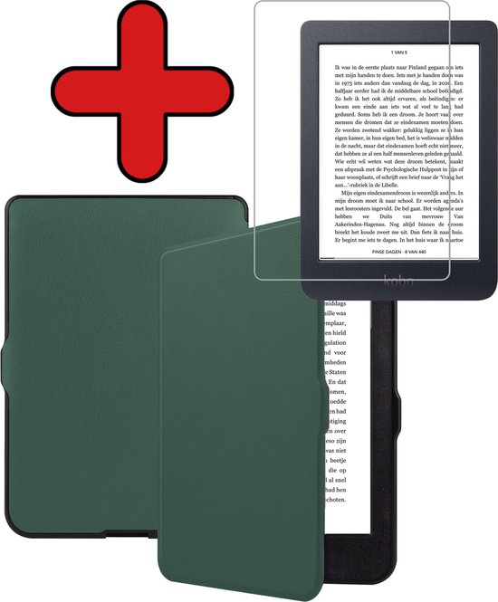 Hoesje Geschikt voor Kobo Nia Hoesje Luxe Bescherm Case Met Screenprotector - Hoes Geschikt voor Kobo Nia Hoes Book Cover - Donkergroen van Hoesje 