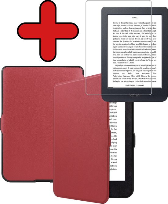 Hoesje Geschikt voor Kobo Nia Hoesje Luxe Bescherm Case Met Screenprotector - Hoes Geschikt voor Kobo Nia Hoes Book Cover - Donkerrood van Hoesje 