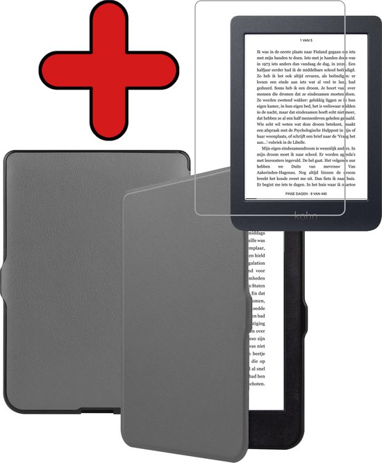 Hoesje Geschikt voor Kobo Nia Hoesje Luxe Bescherm Case Met Screenprotector - Hoes Geschikt voor Kobo Nia Hoes Book Cover - Grijs van Hoesje 