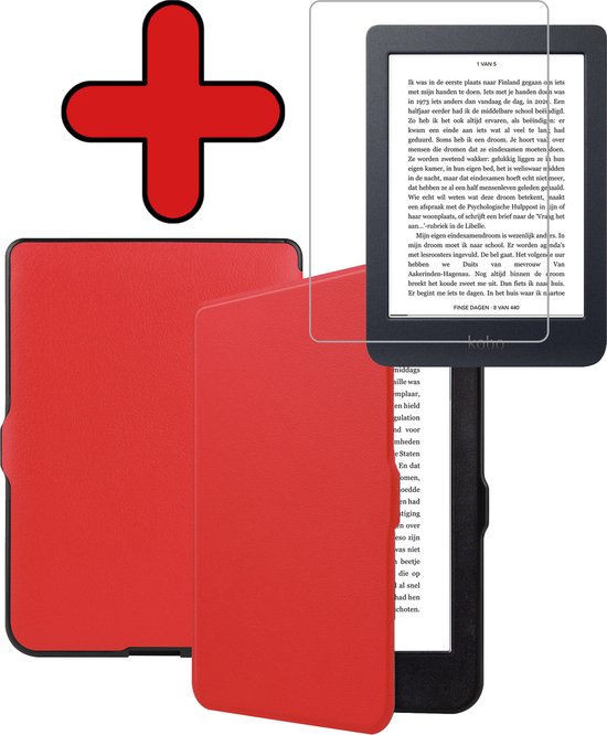 Hoesje Geschikt voor Kobo Nia Hoesje Luxe Bescherm Case Met Screenprotector - Hoes Geschikt voor Kobo Nia Hoes Book Cover - Rood van Hoesje 