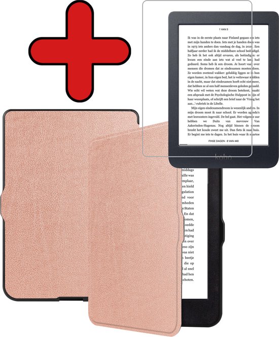 Hoesje Geschikt voor Kobo Nia Hoesje Luxe Bescherm Case Met Screenprotector - Hoes Geschikt voor Kobo Nia Hoes Book Cover - Rosé Goud van Luxe Bescherm Case
