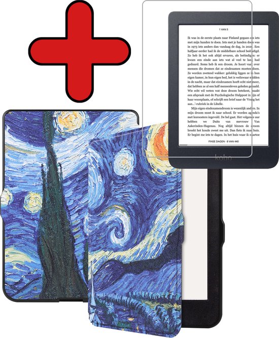 Hoesje Geschikt voor Kobo Nia Hoesje Luxe Bescherm Case Met Screenprotector - Hoes Geschikt voor Kobo Nia Hoes Book Cover - Sterrenhemel van Hoesje 