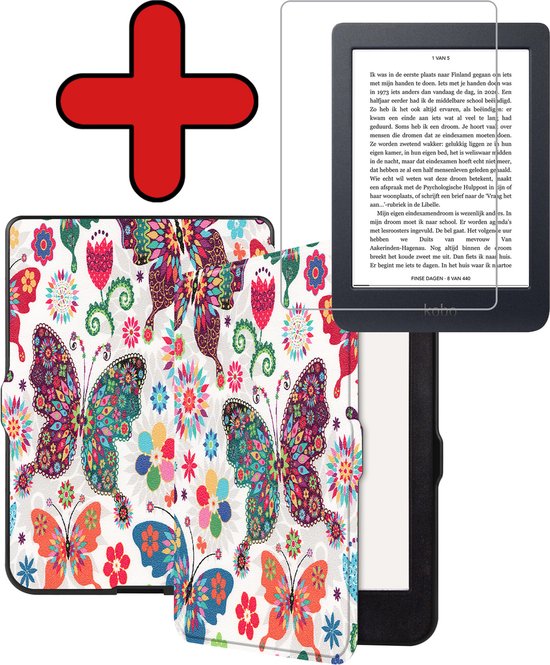 Hoesje Geschikt voor Kobo Nia Hoesje Luxe Bescherm Case Met Screenprotector - Hoes Geschikt voor Kobo Nia Hoes Book Cover - Vlinders van Hoesje 