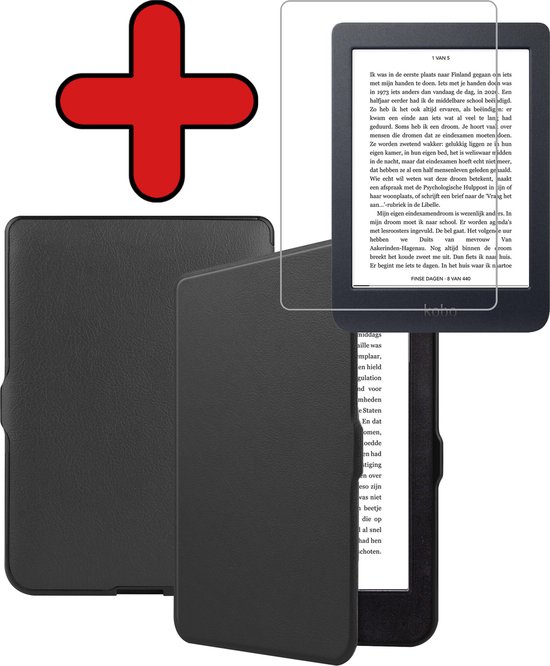 Hoesje Geschikt voor Kobo Nia Hoesje Luxe Bescherm Case Met Screenprotector - Hoes Geschikt voor Kobo Nia Hoes Book Cover - Zwart van FBB