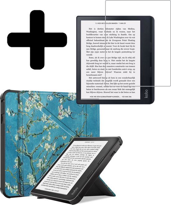 Hoesje Geschikt voor Kobo Sage Hoes Bescherm Hoesje Case Sleep Cover Trifold Met Screenprotector - Hoes Geschikt voor Kobo Sage Hoesje - Bloesem van Fonu