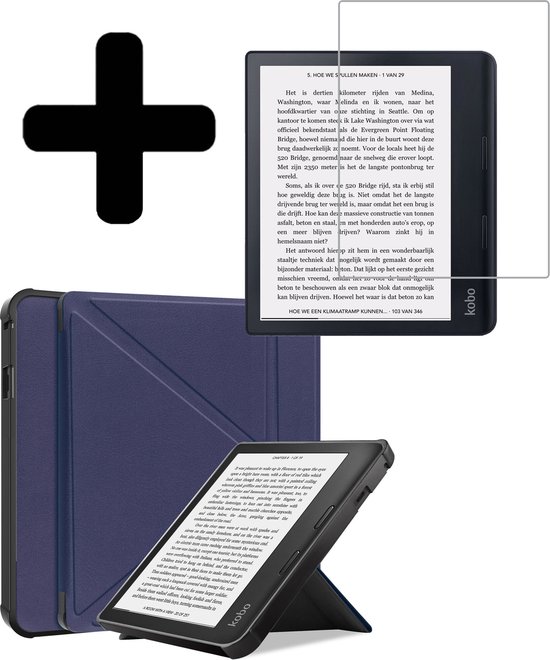 Hoesje Geschikt voor Kobo Sage Hoes Bescherm Hoesje Case Sleep Cover Trifold Met Screenprotector - Hoes Geschikt voor Kobo Sage Hoesje - Donkerblauw van Hoesje 
