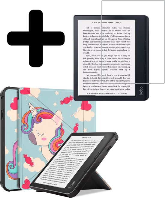 Hoesje Geschikt voor Kobo Sage Hoes Bescherm Hoesje Case Sleep Cover Trifold Met Screenprotector - Hoes Geschikt voor Kobo Sage Hoesje - Eenhoorn van Hoesje 