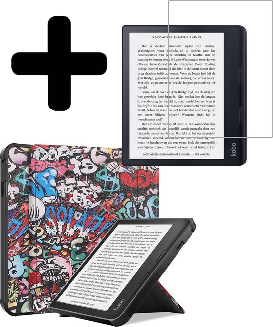 Hoesje Geschikt voor Kobo Sage Hoes Bescherm Hoesje Case Sleep Cover Trifold Met Screenprotector - Hoes Geschikt voor Kobo Sage Hoesje - Graffity van Hoesje 