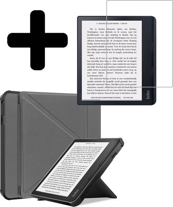 Hoesje Geschikt voor Kobo Sage Hoes Bescherm Hoesje Case Sleep Cover Trifold Met Screenprotector - Hoes Geschikt voor Kobo Sage Hoesje - Grijs van Hoesje 