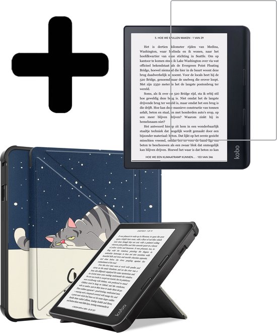Hoesje Geschikt voor Kobo Sage Hoes Bescherm Hoesje Case Sleep Cover Trifold Met Screenprotector - Hoes Geschikt voor Kobo Sage Hoesje - Kat van Hoesje 