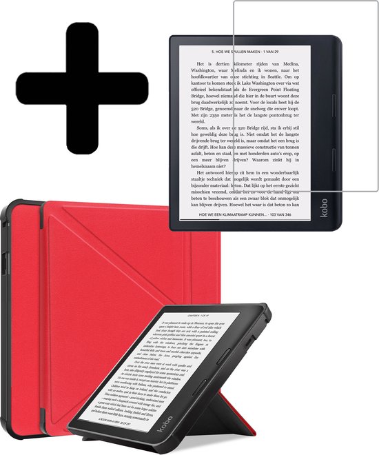 Hoesje Geschikt voor Kobo Sage Hoes Bescherm Hoesje Case Sleep Cover Trifold Met Screenprotector - Hoes Geschikt voor Kobo Sage Hoesje - Rood van Hoesje 