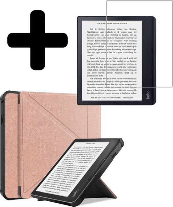 Hoesje Geschikt voor Kobo Sage Hoes Bescherm Hoesje Case Sleep Cover Trifold Met Screenprotector - Hoes Geschikt voor Kobo Sage Hoesje - Rosé Goud van Hoesje 