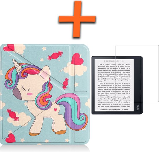 Hoesje Geschikt voor Kobo Sage Hoes Book Case Trifold - Hoes Geschikt voor Kobo Sage Hoesje Book Cover Met Screenprotector - Eenhoorn van Hoesje 
