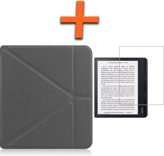 Hoesje Geschikt voor Kobo Sage Hoes Book Case Trifold - Hoes Geschikt voor Kobo Sage Hoesje Book Cover Met Screenprotector - Grijs van Hoesje 