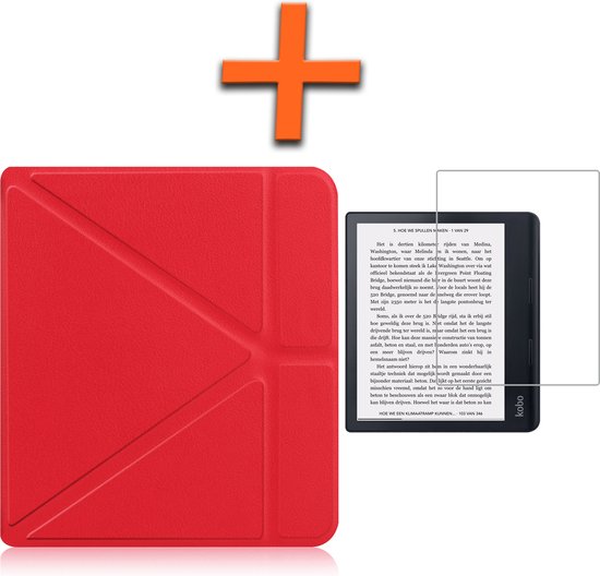 Hoesje Geschikt voor Kobo Sage Hoes Book Case Trifold - Hoes Geschikt voor Kobo Sage Hoesje Book Cover Met Screenprotector - Rood van Hoesje 