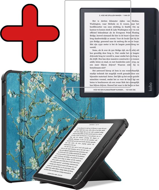 Hoesje Geschikt voor Kobo Sage Hoesje Luxe Bescherm Case Trifold Met Screenprotector - Hoes Geschikt voor Kobo Sage Hoes Book Cover - Bloesem van Hoesje 