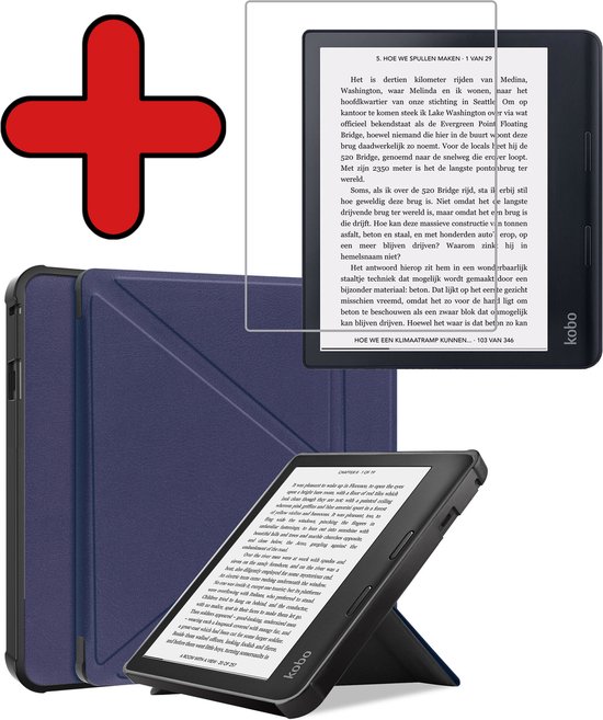 Hoesje Geschikt voor Kobo Sage Hoesje Luxe Bescherm Case Trifold Met Screenprotector - Hoes Geschikt voor Kobo Sage Hoes Book Cover - Donkerblauw van Hoesje 