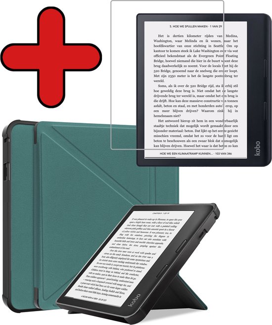 Hoesje Geschikt voor Kobo Sage Hoesje Luxe Bescherm Case Trifold Met Screenprotector - Hoes Geschikt voor Kobo Sage Hoes Book Cover - Donkergroen van Hoesje 