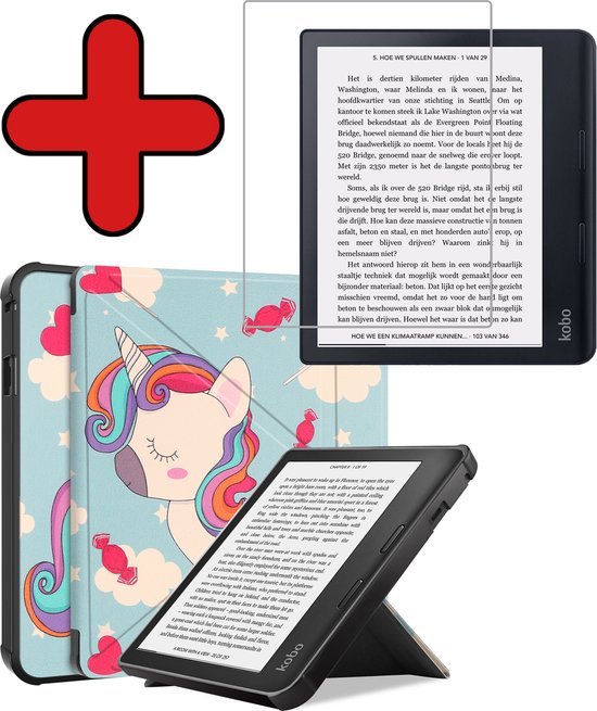 Hoesje Geschikt voor Kobo Sage Hoesje Luxe Bescherm Case Trifold Met Screenprotector - Hoes Geschikt voor Kobo Sage Hoes Book Cover - Eenhoorn van Hoesje 