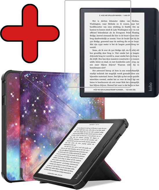 Hoesje Geschikt voor Kobo Sage Hoesje Luxe Bescherm Case Trifold Met Screenprotector - Hoes Geschikt voor Kobo Sage Hoes Book Cover - Galaxy van EpicEasy.