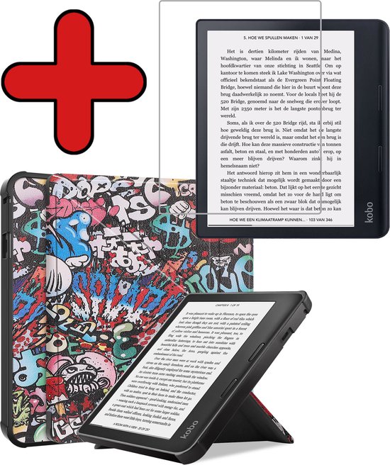 Hoesje Geschikt voor Kobo Sage Hoesje Luxe Bescherm Case Trifold Met Screenprotector - Hoes Geschikt voor Kobo Sage Hoes Book Cover - Graffity van Hoesje 