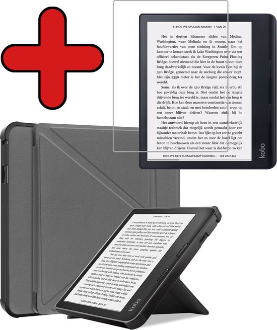 Hoesje Geschikt voor Kobo Sage Hoesje Luxe Bescherm Case Trifold Met Screenprotector - Hoes Geschikt voor Kobo Sage Hoes Book Cover - Grijs van Hoesje 