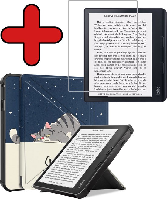 Hoesje Geschikt voor Kobo Sage Hoesje Luxe Bescherm Case Trifold Met Screenprotector - Hoes Geschikt voor Kobo Sage Hoes Book Cover - Kat van Hoesje 