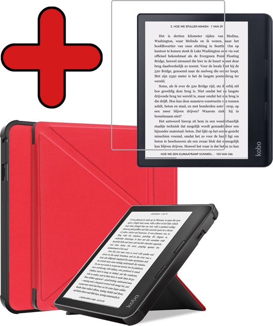 Hoesje Geschikt voor Kobo Sage Hoesje Luxe Bescherm Case Trifold Met Screenprotector - Hoes Geschikt voor Kobo Sage Hoes Book Cover - Rood van Hoesje 