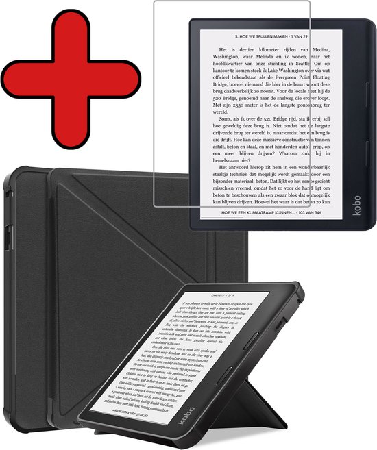 Hoesje Geschikt voor Kobo Sage Hoesje Luxe Bescherm Case Trifold Met Screenprotector - Hoes Geschikt voor Kobo Sage Hoes Book Cover - Zwart van Hoesje 