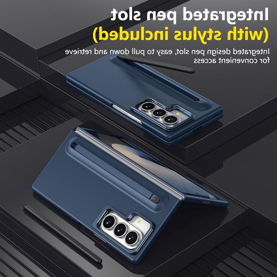 Hoogwaardige hoes voor Galaxy Z Fold 7 met ingebouwde penhouder, schermbeschermer en verstelbare standaard - Blauw, geschikt voor bescherming en gebruiksgemak
