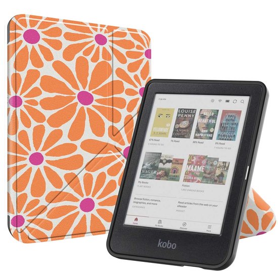 imoshion E-reader Hoesje - Geschikt voor Kobo Clara BW, Kobo Clara Colour - Design Origami Bookcase - Orange Flowers Connect van iMoshion