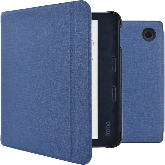 imoshion E-reader Hoesje - Geschikt voor Kobo Libra Colour - Canvas Sleepcover Bookcase met stand - Donkerblauw van iMoshion