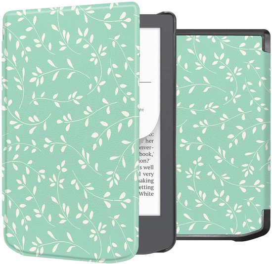 imoshion E-reader Hoesje - Geschikt voor Pocketbook Verse, Pocketbook Verse Lite, Pocketbook Verse Pro, Vivlio Light, Vivlio Light HD - Design Sleepcover Bookcase - Smoke Green Flowers van iMoshion