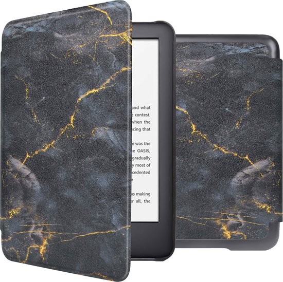 iMoshion Ereader Cover / Hoesje Geschikt voor Amazon Kindle (2022) 11th gen - iMoshion Design Sleepcover Bookcase zonder stand - Zwart / Black Marble van iMoshion