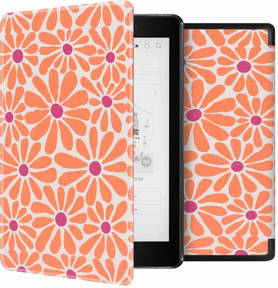 imoshion Ereader Cover / Hoesje Geschikt voor Kobo Aura One - imoshion Design Sleepcover Bookcase zonder stand - Orange Flowers Connect van iMoshion