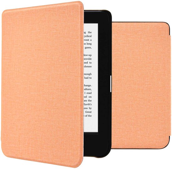 iMoshion Ereader Cover / Hoesje Geschikt voor Kobo Clara 2E / Tolino Shine 4 - iMoshion Canvas Sleepcover Bookcase zonder stand - Oranje / Peach van iMoshion