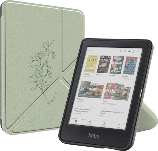 imoshion Ereader Cover / Hoesje Geschikt voor Kobo Clara BW / Kobo Clara Colour - imoshion Design Origami Bookcase - Floral Green van iMoshion