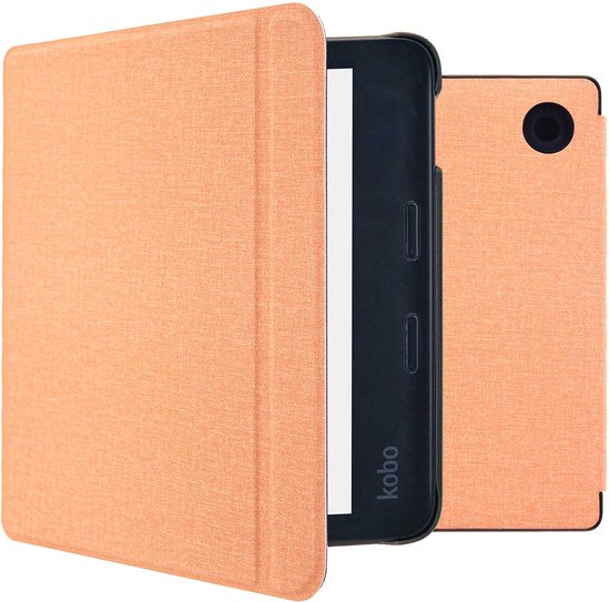 iMoshion Ereader Cover / Hoesje Geschikt voor Kobo Libra 2 / Tolino Vision 6 - iMoshion Canvas Sleepcover Bookcase met stand - Oranje / Peach van iMoshion