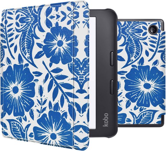 iMoshion Ereader Cover / Hoesje Geschikt voor Kobo Libra 2 / Tolino Vision 6 - iMoshion Design Slim Hard Case Sleepcover Bookcase met stand - Flower Tile van iMoshion