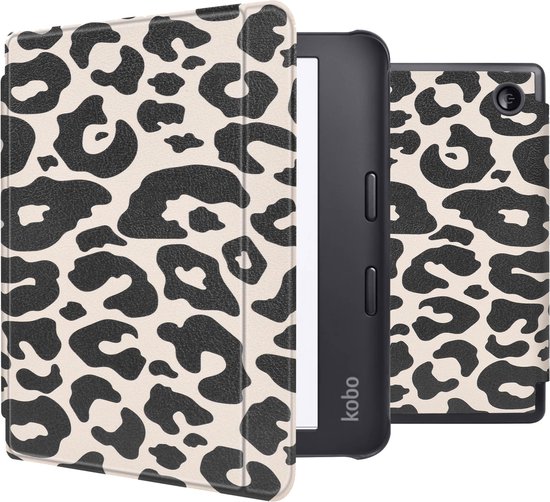 iMoshion Ereader Cover / Hoesje Geschikt voor Kobo Libra 2 / Tolino Vision 6 - iMoshion Design Slim Hard Case Sleepcover Bookcase met stand - Leopard van iMoshion