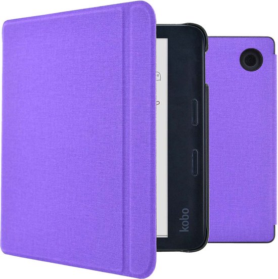 imoshion Ereader Cover / Hoesje Geschikt voor Kobo Libra Colour - imoshion Canvas Sleepcover Bookcase met stand - Paars van iMoshion
