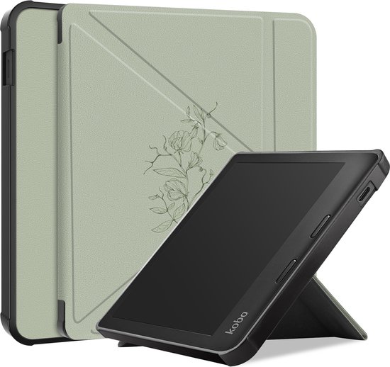 imoshion Ereader Cover / Hoesje Geschikt voor Kobo Libra Colour - imoshion Design Origami Bookcase - Floral Green van iMoshion
