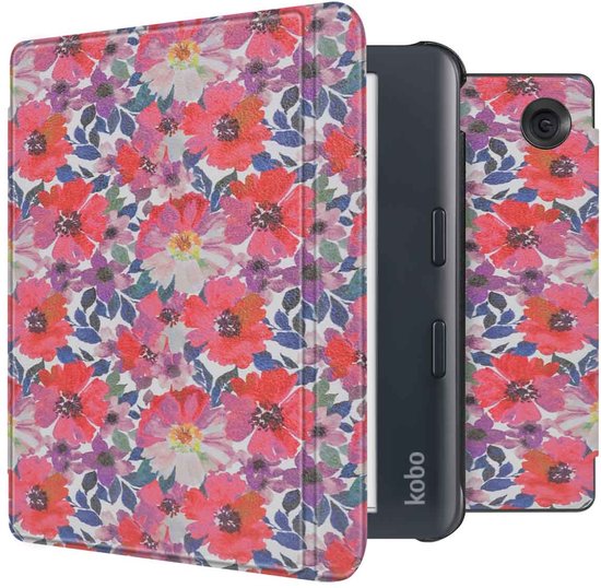 iMoshion Ereader Cover / Hoesje Geschikt voor Kobo Libra Colour - iMoshion Design Slim Hard Case Sleepcover Bookcase met stand - / Flower Watercolor van iMoshion