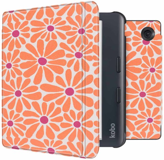 iMoshion Ereader Cover / Hoesje Geschikt voor Kobo Libra Colour - iMoshion Design Slim Hard Case Sleepcover Bookcase met stand - / Orange Flowers Connect van iMoshion