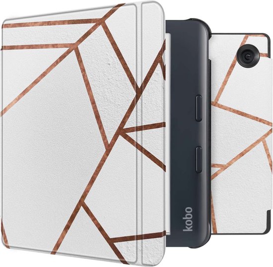 iMoshion Ereader Cover / Hoesje Geschikt voor Kobo Libra Colour - iMoshion Design Slim Hard Case Sleepcover Bookcase met stand - / White Graphic van iMoshion