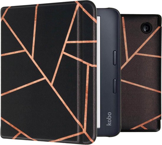 imoshion Ereader Cover / Hoesje Geschikt voor Kobo Libra Colour - imoshion Design Slim Hard Case Sleepcover Bookcase met stand - Zwart / Black Graphic van iMoshion