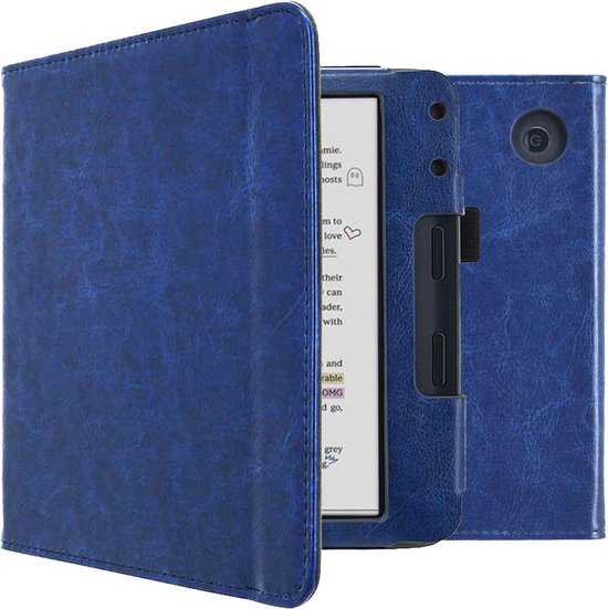 imoshion Ereader Cover / Hoesje Geschikt voor Kobo Libra Colour - imoshion Vegan Leather Bookcase - Donkerblauw van iMoshion