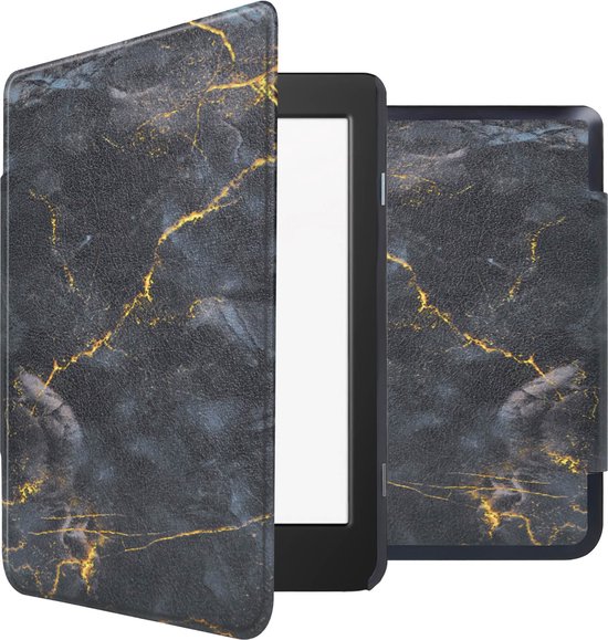 iMoshion Ereader Cover / Hoesje Geschikt voor Kobo Nia - iMoshion Design Sleepcover Bookcase zonder stand - Zwart / Black Marble van iMoshion