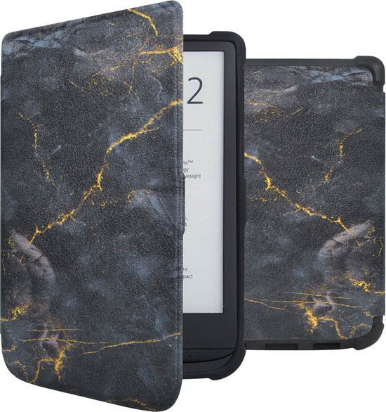 imoshion Ereader Cover / Hoesje Geschikt voor Pocketbook Basic Lux 4 / Pocketbook HD 3 / Pocketbook Touch Lux 5 / Vivlio Lux 5 - imoshion Design Slim Soft Case Sleepcover Bookcase zonder stand - / Black Marble van iMoshion