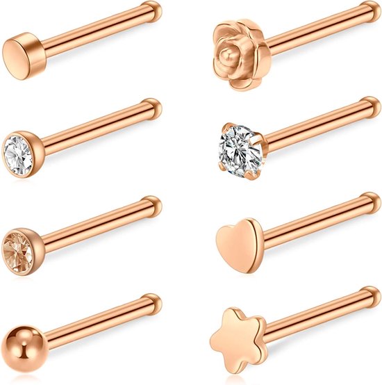 incaton Neuspiercing-set - 0,8 mm L-vormige neuspiercing (20G) - roestvrij staal neusbot & twister haak - hypoallergene neuspiercing, sieraden voor vrouwen en mannen